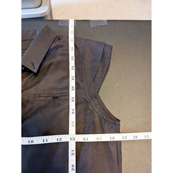 Factory Erik Hart Button Down Cap Sleeve Shirt Dress 6 Black - Picture 9 of 9